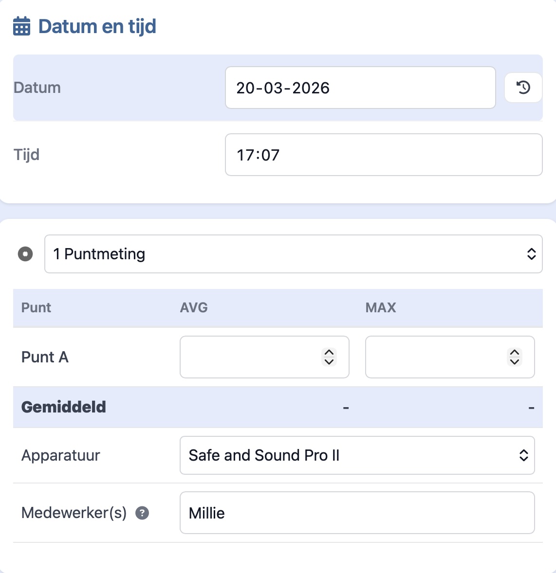 Type 1-puntmeting invoeren
