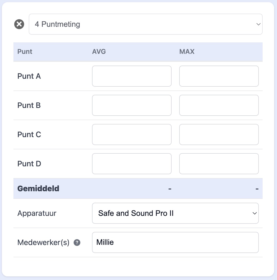 Type 4-puntmeting invoeren